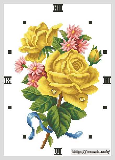Download embroidery patterns by cross-stitch  - Часы «желтые розы»