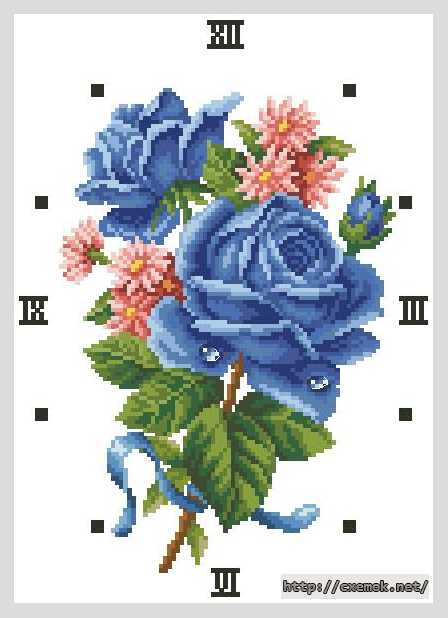 Download embroidery patterns by cross-stitch  - Часы голубые розы