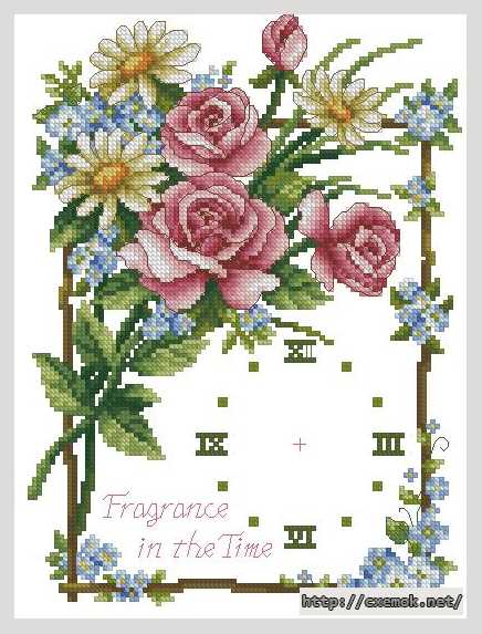 Download embroidery patterns by cross-stitch  - Часики с букетом роз