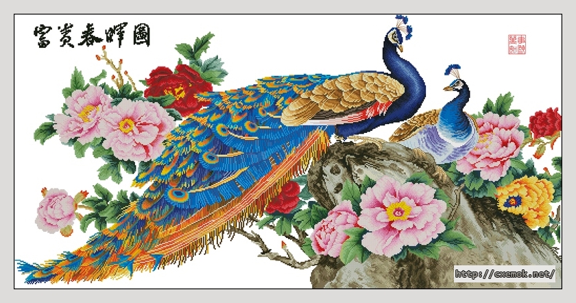 Download embroidery patterns by cross-stitch  - Peacock couples and peony, author 