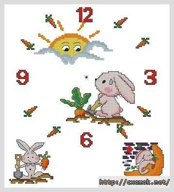 Download embroidery patterns by cross-stitch  - Часы с зайчиком