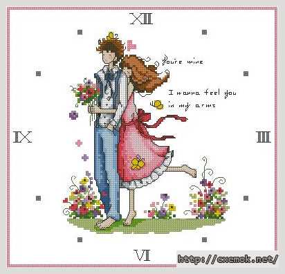 Download embroidery patterns by cross-stitch  - Часы «влюбленная пара»