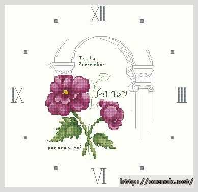 Download embroidery patterns by cross-stitch  - Часы «анютины глазки»