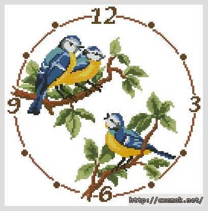 Download embroidery patterns by cross-stitch  - Часы с синичками