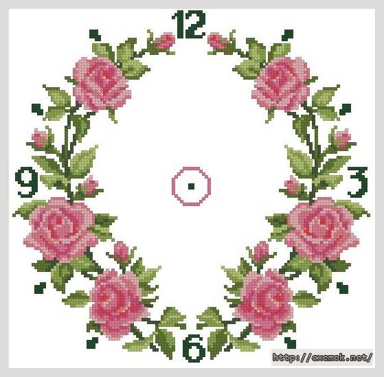 Скачать схему вышивки нитками Часы «Розовые розы»