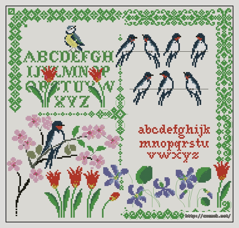 Download embroidery patterns by cross-stitch  - L''abecedaire aux oiseaux, author 