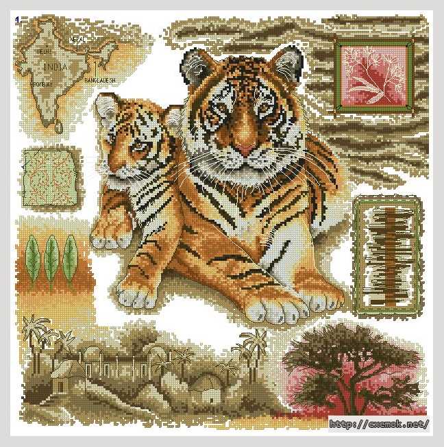 Скачать схему вышивки нитками Тигр