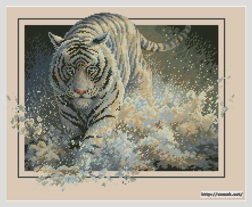 Скачать схему вышивки нитками Белый тигр