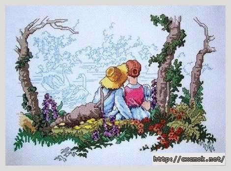Download embroidery patterns by cross-stitch  - Пара у пруда