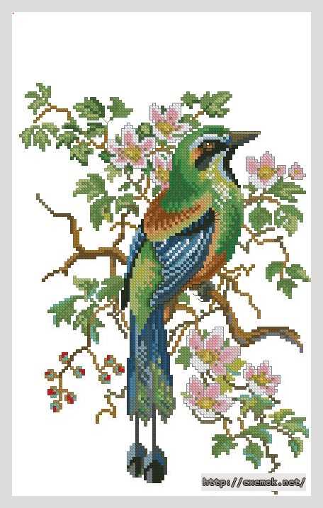 Download embroidery patterns by cross-stitch  - Птичка на ветке
