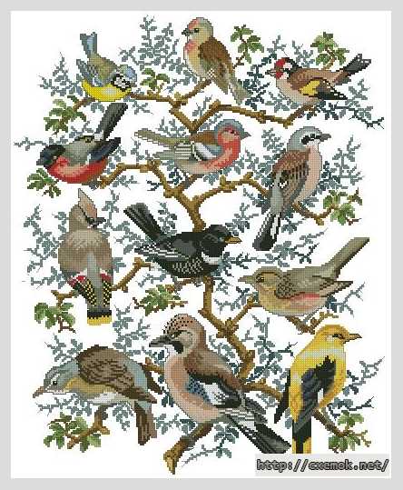 Скачать схемы вышивки нитками / крестом  - Дерево с птицами