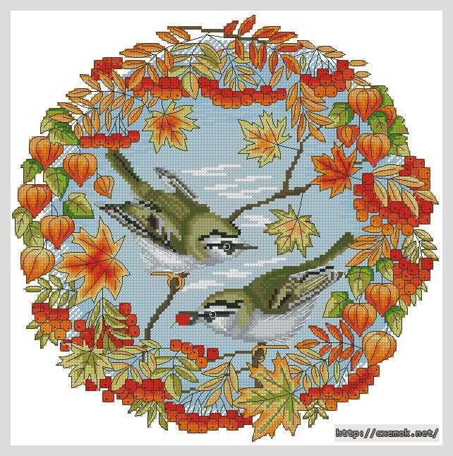 Скачать схему вышивки нитками Осенние птицы