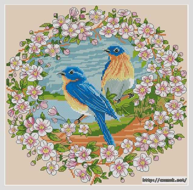 Download embroidery patterns by cross-stitch  - Весенние птицы