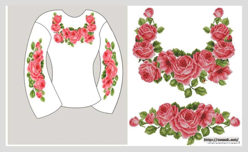 Скачать схемы вышивки нитками / крестом  - Сорочка жіноча «пишні розові троянди»