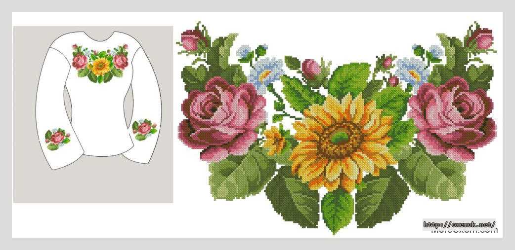 Download embroidery patterns by cross-stitch  - Сорочка жіноча «соняшники, півонії та ромашки»
