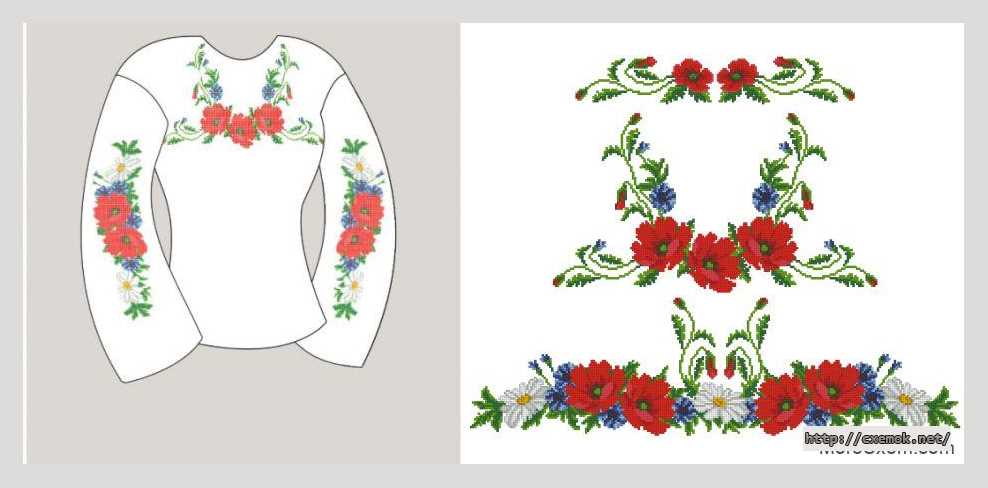 Download embroidery patterns by cross-stitch  - Сорочка жіноча «яскраві маки, волошки, ромашки»