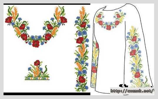 Download embroidery patterns by cross-stitch  - Сорочка жіноча «квіти з колосками»