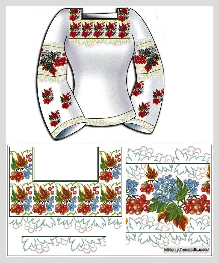 Download embroidery patterns by cross-stitch  - Сорочка жіноча «червона калина»