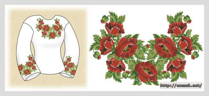 Download embroidery patterns by cross-stitch  - Сорочка жіноча «червоні маки»