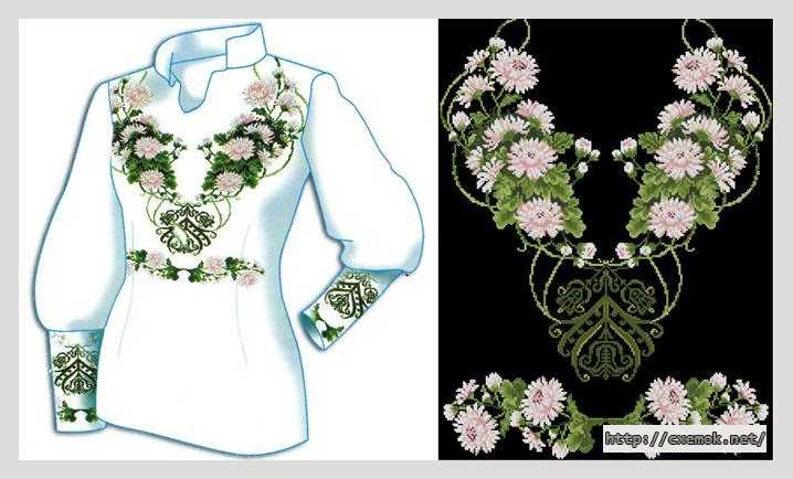 Download embroidery patterns by cross-stitch  - Сорочка жіноча «хризантеми»