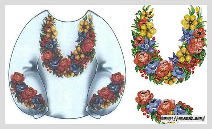 Download embroidery patterns by cross-stitch  - Вишиванка «вінок із квітів»