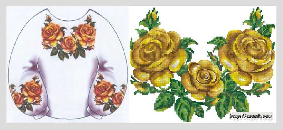 Скачать схему вышивки нитками Сорочка жіноча «Золотисті троянди»