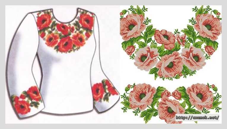 Завантажити схеми вишивки нитками / хрестом  - Сорочка жіноча «рожеві маки»