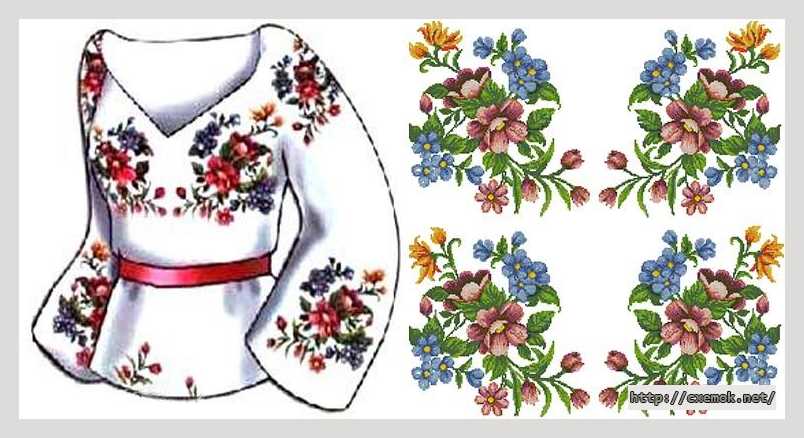 Download embroidery patterns by cross-stitch  - Сорочка жіноча «квіткова пектораль»
