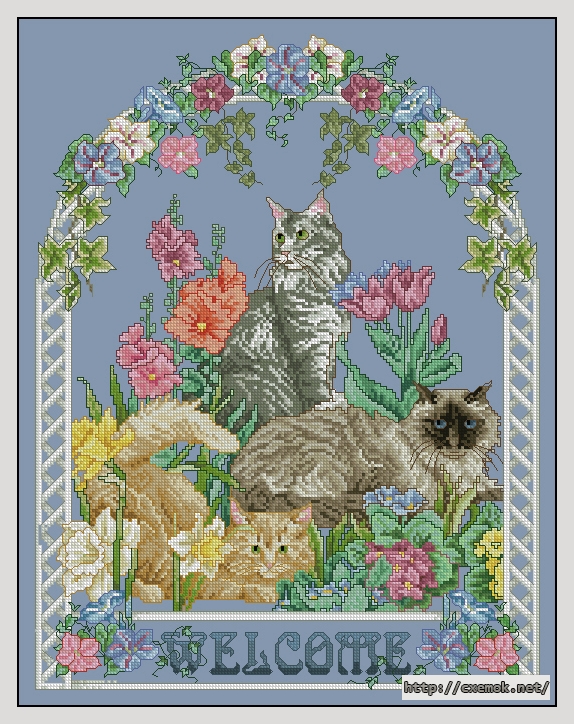 Завантажити схеми вишивки нитками / хрестом  - Welcome cats, автор 