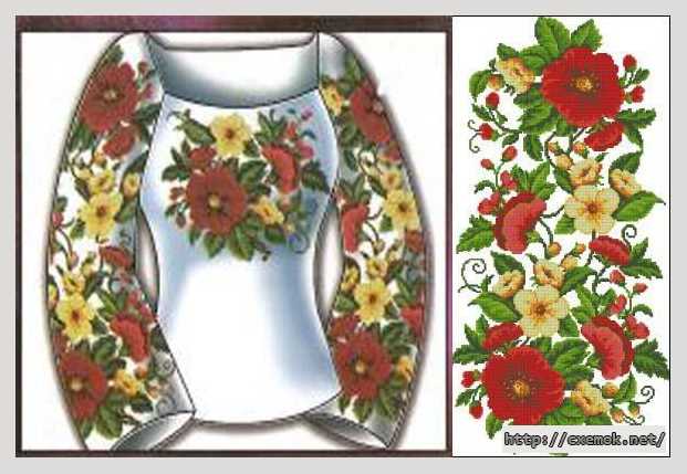 Download embroidery patterns by cross-stitch  - Сорочка жіноча квіткова