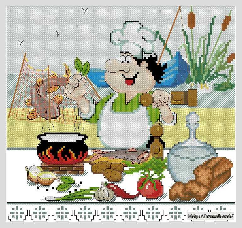 Download embroidery patterns by cross-stitch  - Рыбак