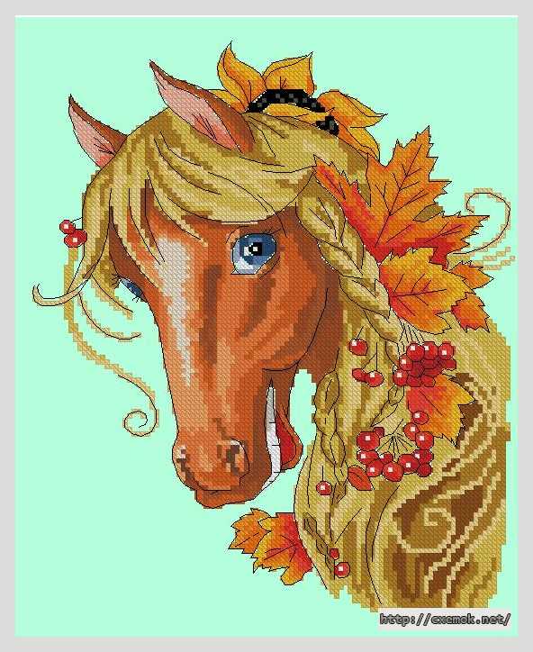 Завантажити схеми вишивки нитками / хрестом  - Лошадь в осенних листьях