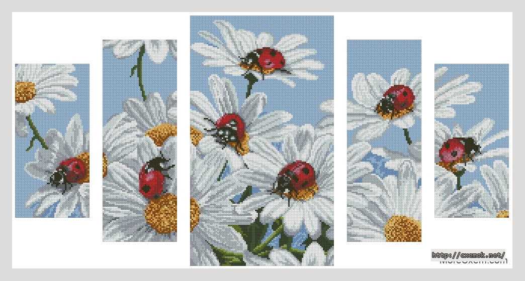 Download embroidery patterns by cross-stitch  - Божьи коровки на ромашках
