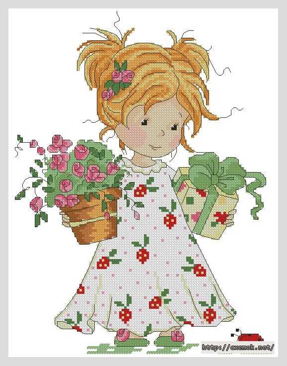 Download embroidery patterns by cross-stitch  - Девочка с подарками