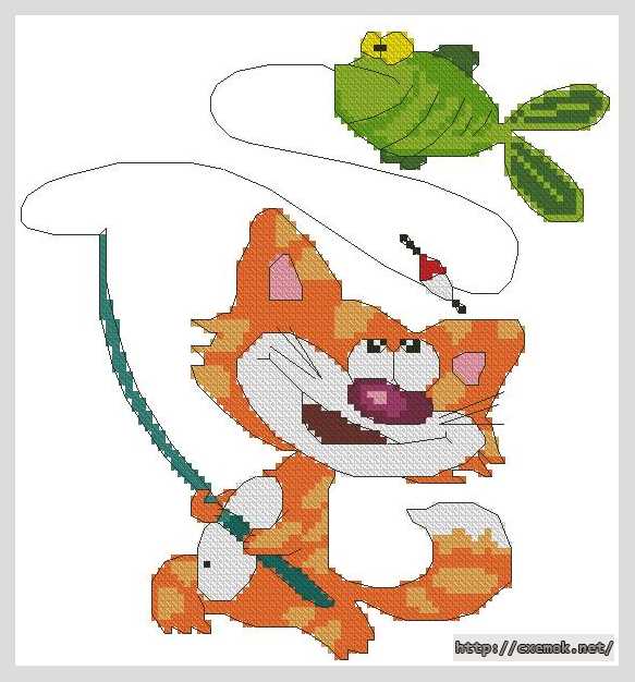 Download embroidery patterns by cross-stitch  - Кошка рыбак