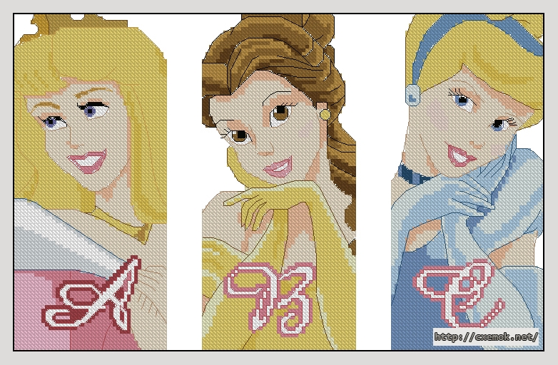 Скачать схемы вышивки нитками / крестом  - Disney - princess bookmark set, автор 