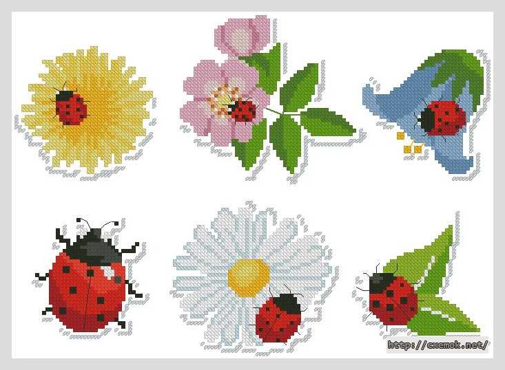 Download embroidery patterns by cross-stitch  - Божьи коровки на цветах