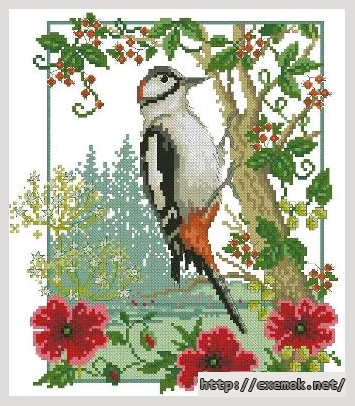 Завантажити схеми вишивки нитками / хрестом  - Winter woodpecker, автор 