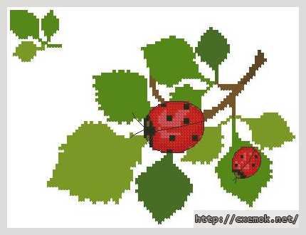 Download embroidery patterns by cross-stitch  - Божьи коровки на ветке