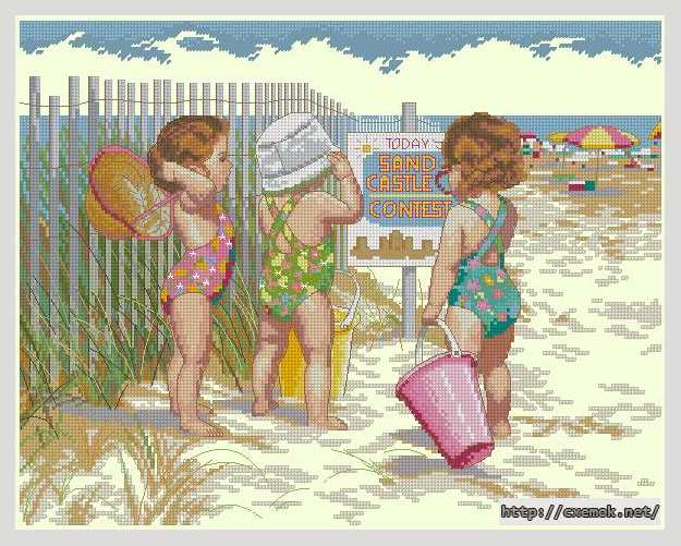 Скачать схему вышивки нитками Дети на пляже