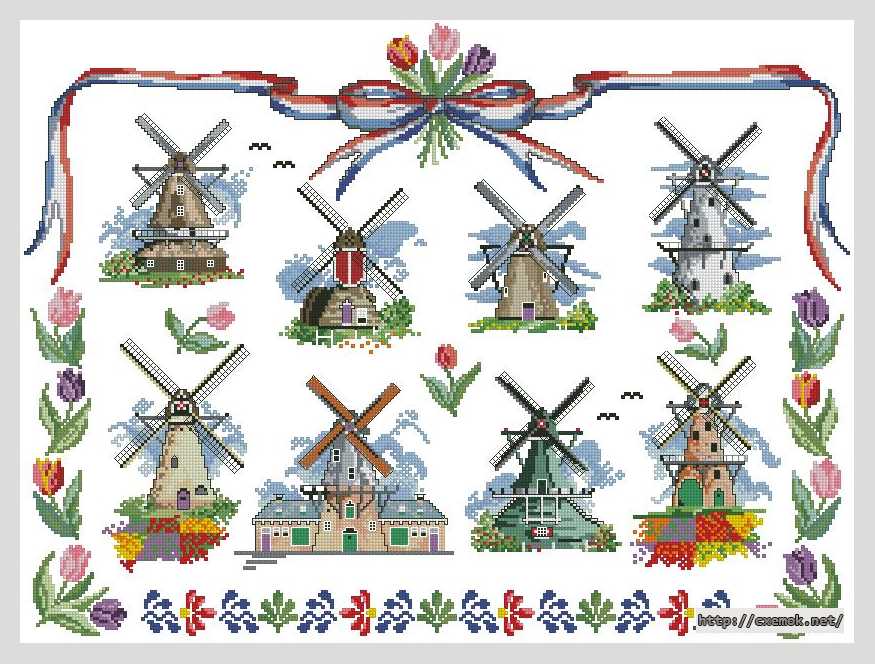 Download embroidery patterns by cross-stitch  - Мельницы