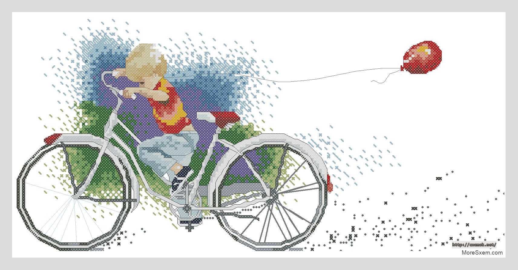 Завантажити схеми вишивки нитками / хрестом  - Мальчик на велосипеде
