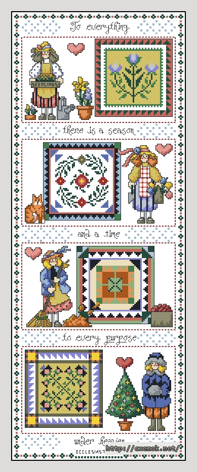 Download embroidery patterns by cross-stitch  - Four seasons-country quilt sampler