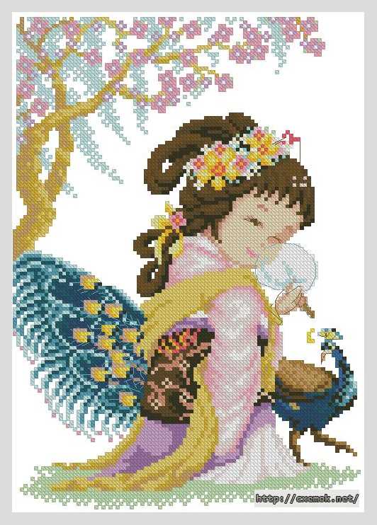 Download embroidery patterns by cross-stitch  - Начинающая гейша