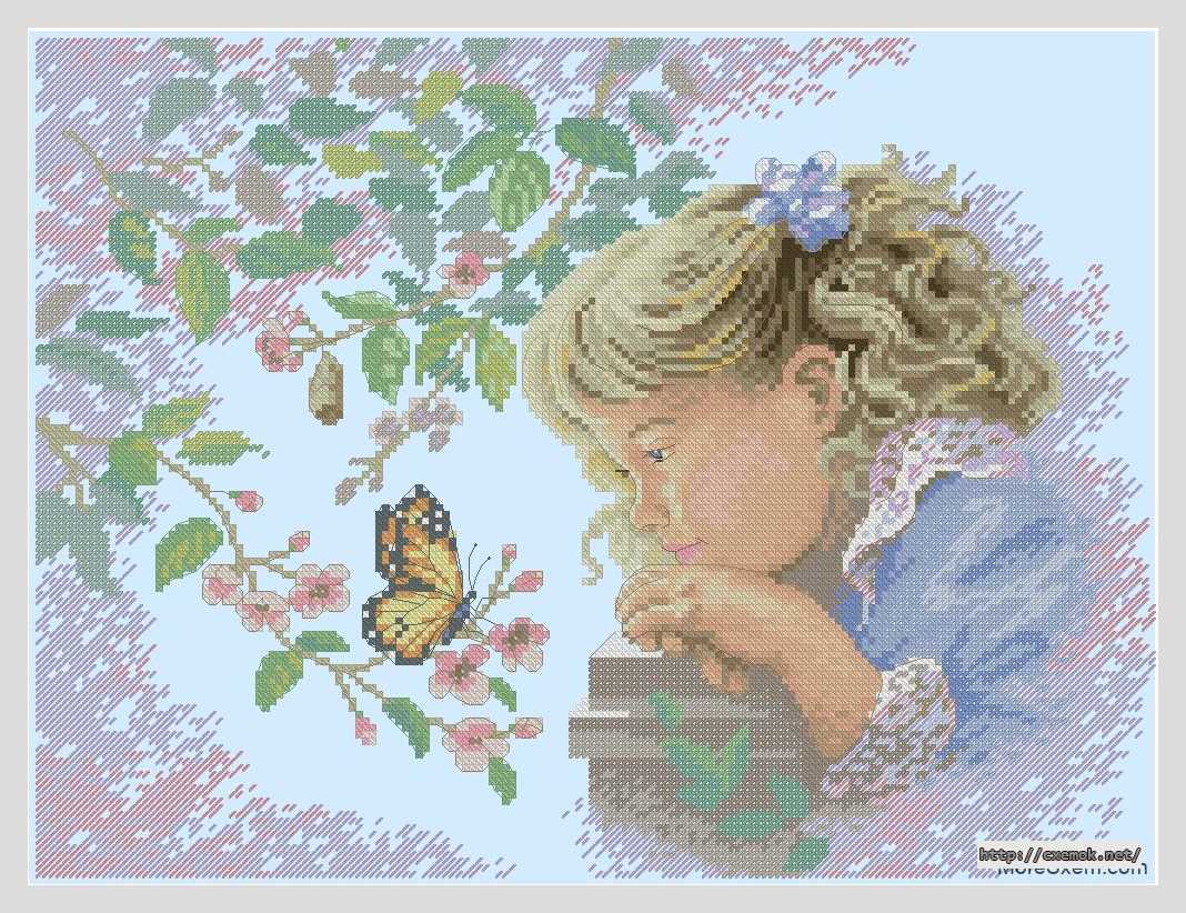Download embroidery patterns by cross-stitch  - Девочка с бабочкой