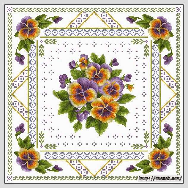 Download embroidery patterns by cross-stitch  - Салфетка с анютиными глазками