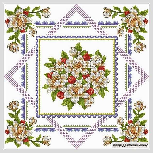 Download embroidery patterns by cross-stitch  - Салфетка с цветами