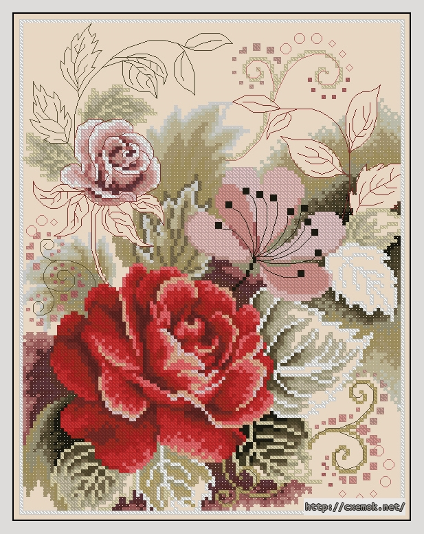 Download embroidery patterns by cross-stitch  - Arabesque rose, author 