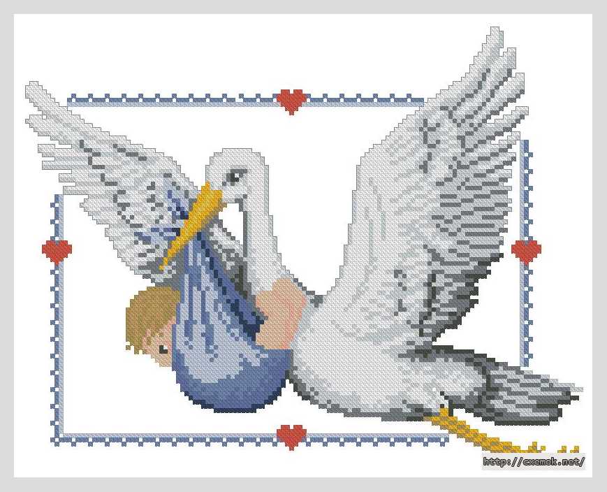 Download embroidery patterns by cross-stitch  - Аист и мальчик