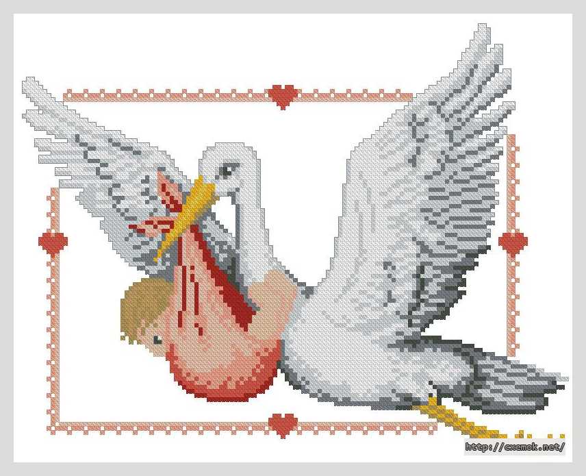 Download embroidery patterns by cross-stitch  - Аист и девочка